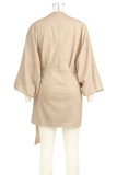 Black Casual Solid Color Patchwork Ruched Strap Design V Neck Wrapped Skirt Dresses