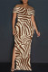 Brown Sexy Striped Print Slit Off Shoulder Printed Dresses
