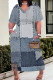 Gray White Elegant Print Pocket Patchwork V Neck Straight Plus Size Dresses