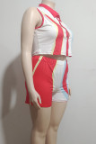Colour Sexy Print Buckle Patchwork Turndown Collar Sleeveless Two Pieces