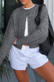 Black Casual Solid Color Buckle Patchwork Button Collar Tops