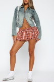 Red Sexy Plaid Patchwork Loose Low Waist Full Print Bottoms