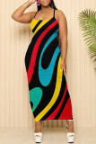 Orange Sexy Striped Print Contrast Printed Dresses