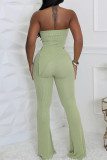 Green Sexy Solid Color Patchwork Strapless Sleeveless Two Pieces