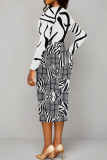 Light Blue Elegant Stripe Patchwork Ruched V Neck Long Sleeve Two Pieces
