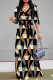 Black Elegant Flowers Print Lace Up V Neck Printed Dresses