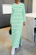 Green Casual Stripe Patchwork Slit O Neck Straight Dresses