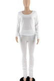 Khaki Casual Solid Color Pocket Patchwork Ruched U Neck Long Sleeve Two Pieces