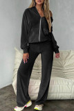 Coffee Casual Solid Color Pocket Patchwork Zipper Zipper Collar Long Sleeve Two Pieces