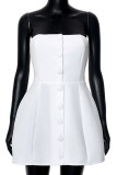 White Sexy Solid Color Buckle Patchwork Backless Strapless A Line Dresses