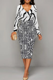 Light Blue Elegant Stripe Patchwork Ruched V Neck Long Sleeve Two Pieces