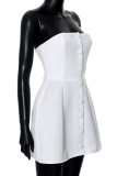 White Sexy Solid Color Buckle Patchwork Backless Strapless A Line Dresses