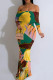 Multicolor Elegant Print Patchwork Backless Off Shoulder Long Dresses
