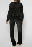 Coffee Casual Solid Color Pocket Patchwork Zipper Zipper Collar Long Sleeve Two Pieces