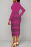 Light Blue Elegant Stripe Patchwork Ruched V Neck Long Sleeve Two Pieces