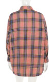 Pink Street Plaid Buckle Patchwork Turndown Collar Tops