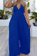 Blue Sexy Casual Solid Color Lace Up Backless Halter Bodycon Jumpsuits