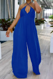 Earth Yellow Sexy Casual Solid Color Lace Up Backless Halter Bodycon Jumpsuits