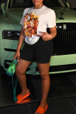 White Casual Street Figure Print O Neck T-Shirts