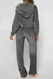 Coffee Casual Solid Color Pocket Patchwork Zipper Zipper Collar Long Sleeve Two Pieces