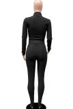 Red Casual Solid Color Patchwork Zipper Zipper Collar Long Sleeve Two Pieces