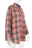 Pink Street Plaid Buckle Patchwork Turndown Collar Tops