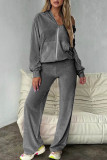 Coffee Casual Solid Color Pocket Patchwork Zipper Zipper Collar Long Sleeve Two Pieces