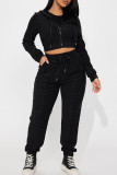 Apricot Casual Solid Color Draw String Pocket Patchwork Zipper Hooded Long Sleeve Two Pieces