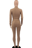 Red Casual Solid Color Patchwork Zipper Zipper Collar Long Sleeve Two Pieces