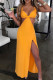 Yellow Elegant Solid Color Patchwork Halter Long Dresses