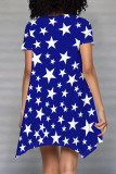 Red Casual Geometric Print Patchwork O Neck Irregular Dresses