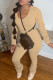 Khaki Casual Solid Color Pocket Patchwork Ruched U Neck Long Sleeve Two Pieces