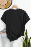 Black Casual Street Cartoon Print O Neck T-Shirts