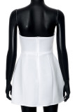 White Sexy Solid Color Buckle Patchwork Backless Strapless A Line Dresses