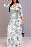 Apricot Elegant Flowers Print Lace Up V Neck Printed Dresses