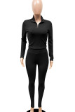 Red Casual Solid Color Patchwork Zipper Zipper Collar Long Sleeve Two Pieces