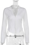 White Street Solid Color Patchwork V Neck Tops