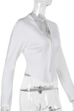 White Street Solid Color Patchwork V Neck Tops