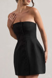 White Sexy Solid Color Buckle Patchwork Backless Strapless A Line Dresses