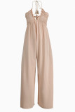 Earth Yellow Sexy Casual Solid Color Lace Up Backless Halter Bodycon Jumpsuits