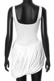 White Sexy Solid Color Patchwork Backless Ruched U Neck Irregular Dresses
