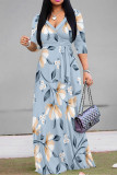Apricot Elegant Flowers Print Lace Up V Neck Printed Dresses