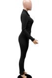 Red Casual Solid Color Patchwork Zipper Zipper Collar Long Sleeve Two Pieces