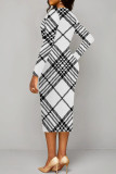 White Elegant Geometric Print Patchwork Ruched V Neck Wrapped Skirt Dresses