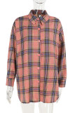 Pink Street Plaid Buckle Patchwork Turndown Collar Tops