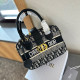 Blue Black Casual Letters Embroidered Patchwork Bags
