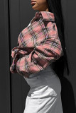 Pink Street Plaid Buckle Patchwork Turndown Collar Tops