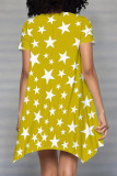 Red Casual Geometric Print Patchwork O Neck Irregular Dresses