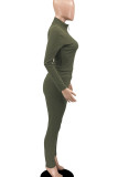 Red Casual Solid Color Patchwork Zipper Zipper Collar Long Sleeve Two Pieces