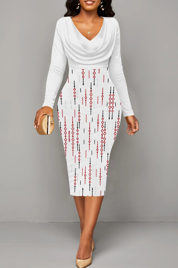 White Red Elegant Stripe Patchwork Ruched V Neck Long Sleeve Two Pieces